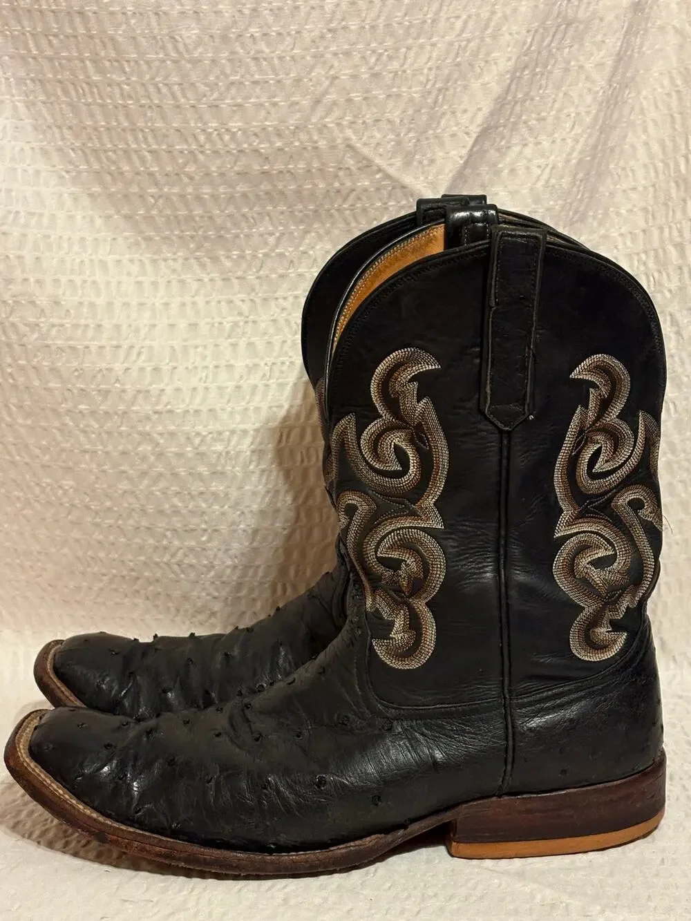 Rios of Mercedes R9003 Full Quill Ostrich Calfskin Upper Mens 12D Handmade Boots